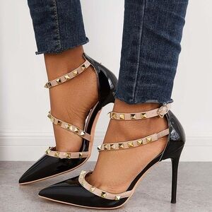 Eloshman Pointed Toe Studded Strappy Heels Size 40 (US 9/9.5)